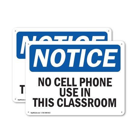 Signmission No Cell Phone Use In This Classroom, 24 in W x Rectangle, Aluminum OS-2PACK-NS-A-1824-L-16028
